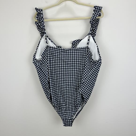 J.Crew Ruffle V Neck One Piece Gingham Swimsuit Padded Navy Retro US 24 NWT - Picture 13 of 13